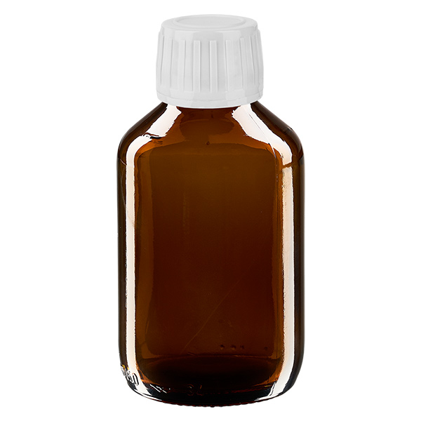 Flacon à médicaments Euro 150 brun PP28 avec bouchon à vis blanc