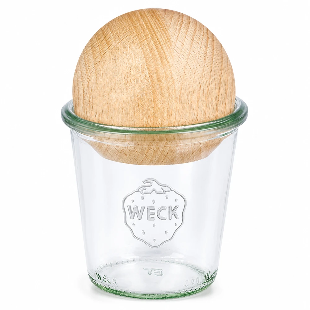 WECK Pot renversé 290ml RR80 avec boule en hêtre Couvercle en bois Pot à conserves transparent