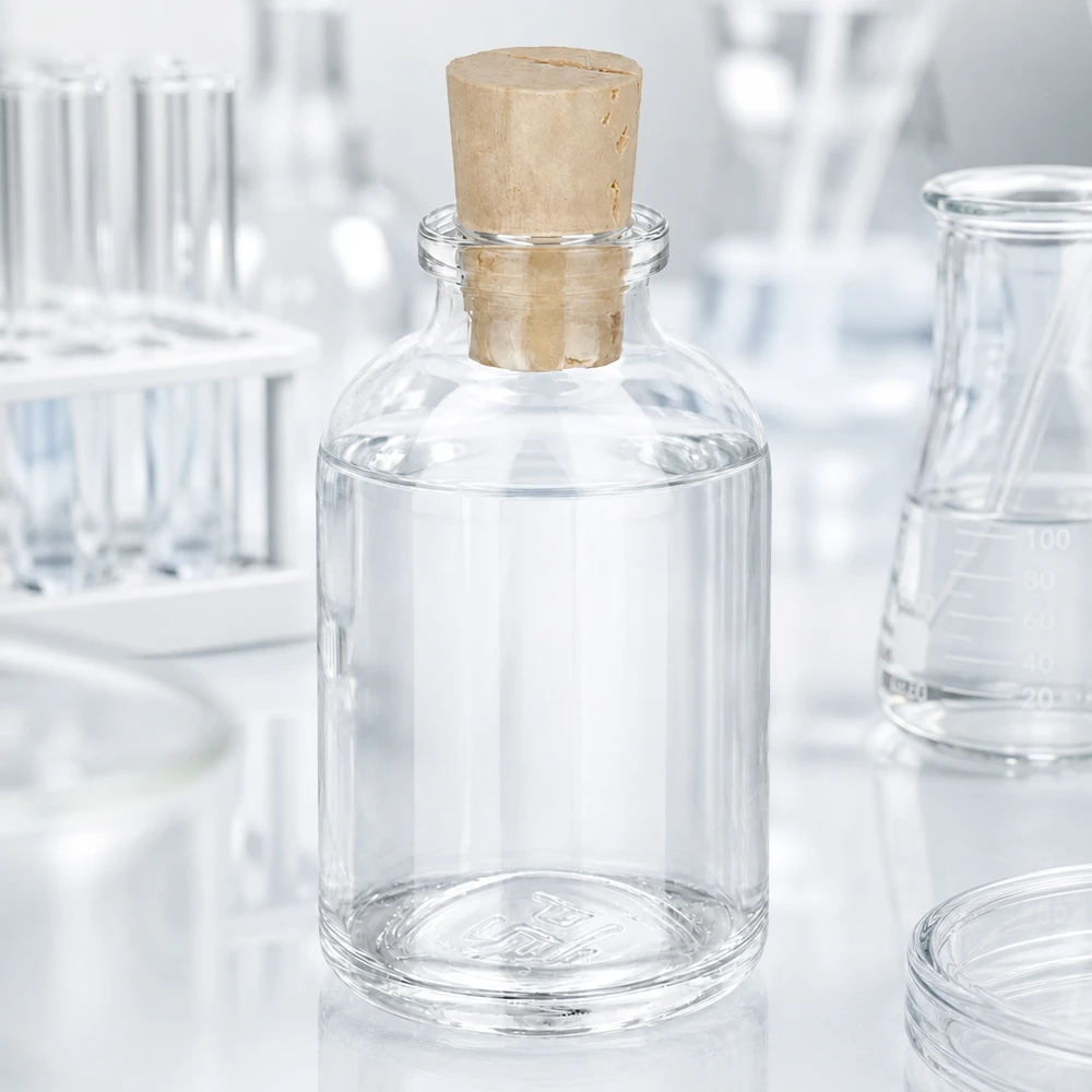 Rechteckige Klarglasflasche 50ml mit Korken 11/14mm für Labor und Apotheke