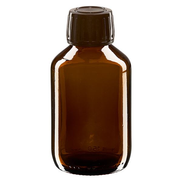 Flacon médical 150 ml couleur ambrée avec bouchon brun Flacon médical 150 ml couleur ambrée avec bouchon brun