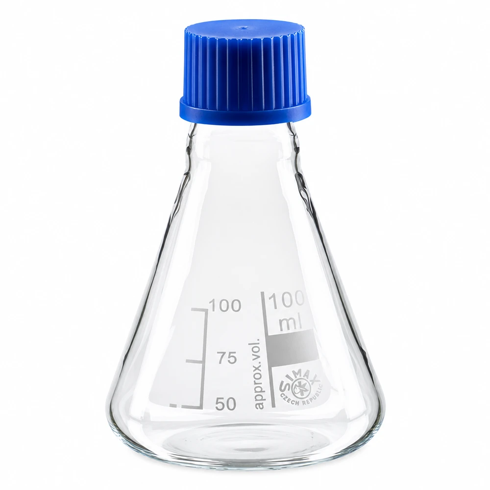 Erlenmeyer 100 ml col étroit, verre borosilicate avec filetage et bouchon Fiole jaugée 100ml avec graduation pour une détermination précise du volume en laboratoire