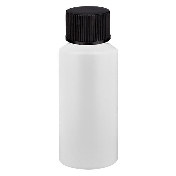 Flacon de pharmacie HDPE 30ml blanc avec bouchon vissable noir Flacon de pharmacie HDPE 30ml blanc avec bouchon vissable noir