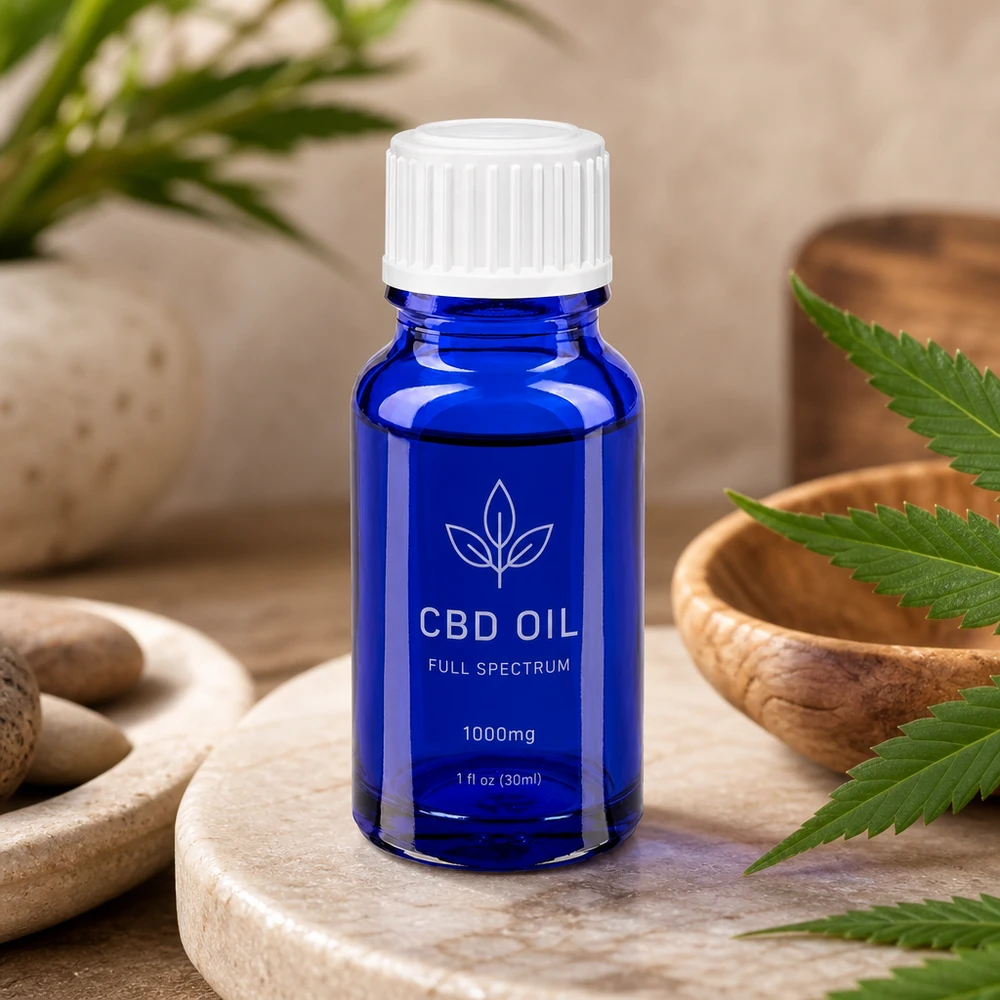 Flacon compte-gouttes bleu de 10 ml en verre de pharmacie avec bouchon à vis blanc pour huile de CBD