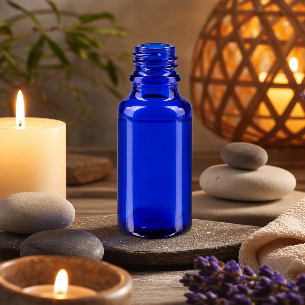 Flacon avec compte-gouttes 20 ml DIN18 - verre bleu Flacon bleu ApoGlas 20ml à surface lisse pour une conservation hygiénique des produits naturels