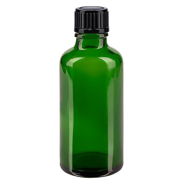 Flacon à pharmacie vert 50ml bouchon compte-gouttes 1mm noir standard