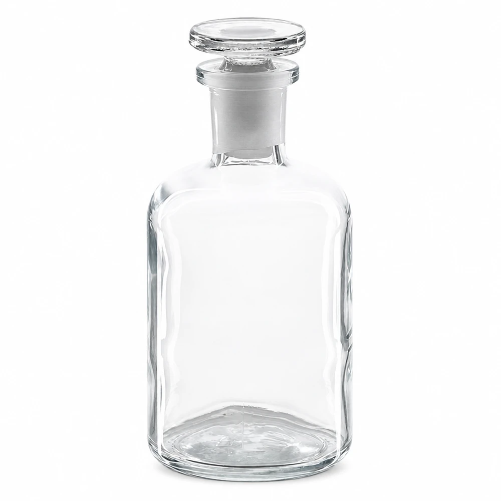 Flacon à épaulement arrondi, 100 ml, transparent, avec bouchon en verre, à col étroit, en verre de laboratoire transparent