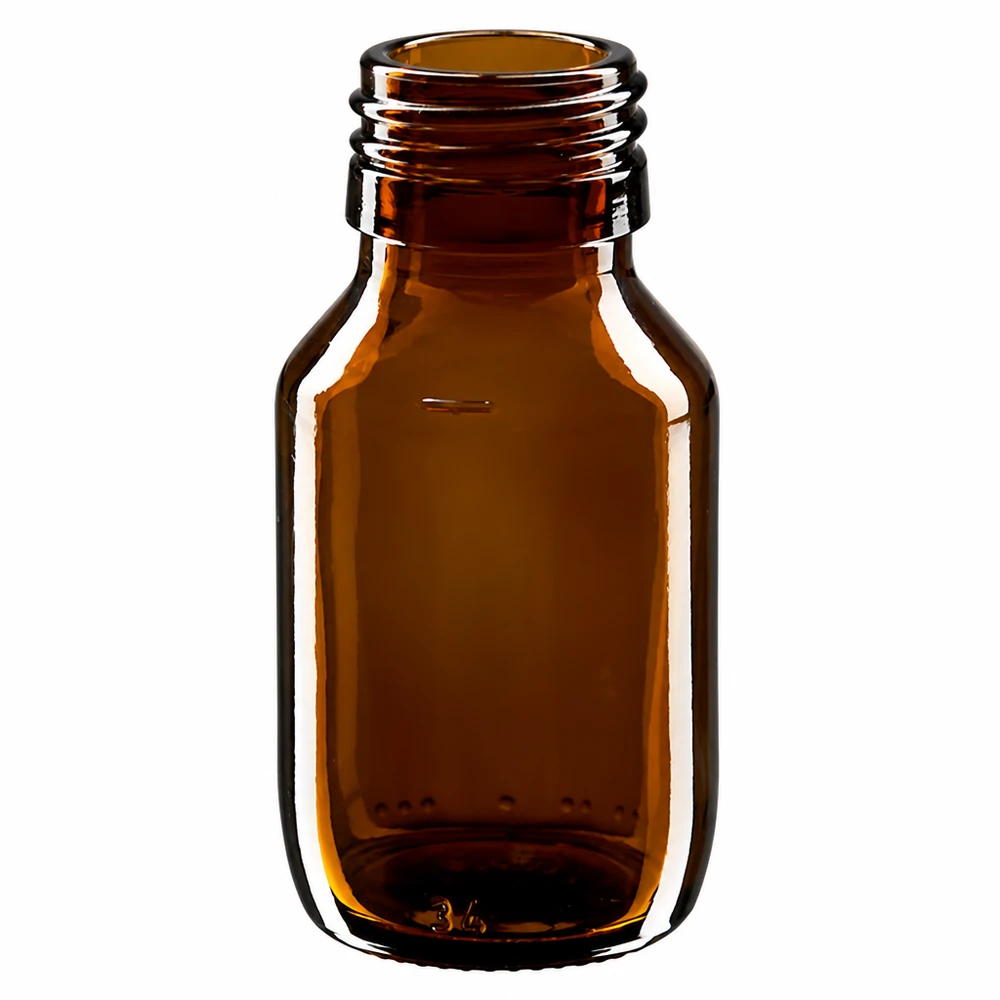 Flacon médical 50 ml couleur ambrée, PP 28 Flacon médical en verre brun de 50ml sans bouchon PP28 ApoGlas pour applications pharmaceutiques