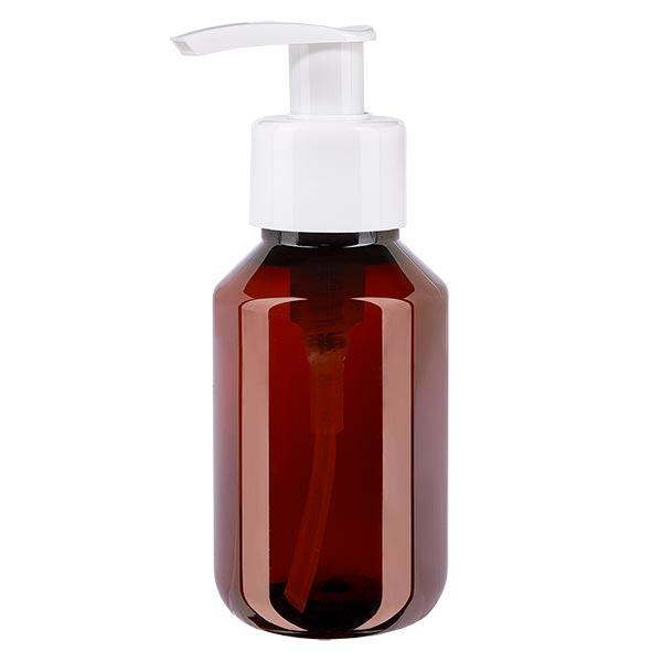 Bouteille PET 100ml avec pompe distributrice blanche Bouteille PET 100ml avec pompe distributrice blanche