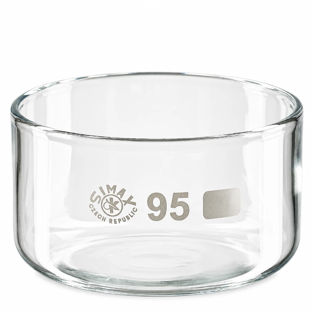 Bol de cristallisation de 300 ml en verre borosilicaté, sans bec verseur, transparent, de forme cylindrique, diamètre 95 mm