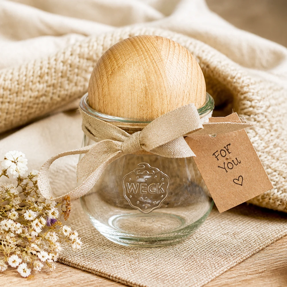 370ml bocal tulipe WECK RR80 avec boule en bois en hêtre 370ml bocal tulipe WECK RR80 avec boule en bois en hêtre