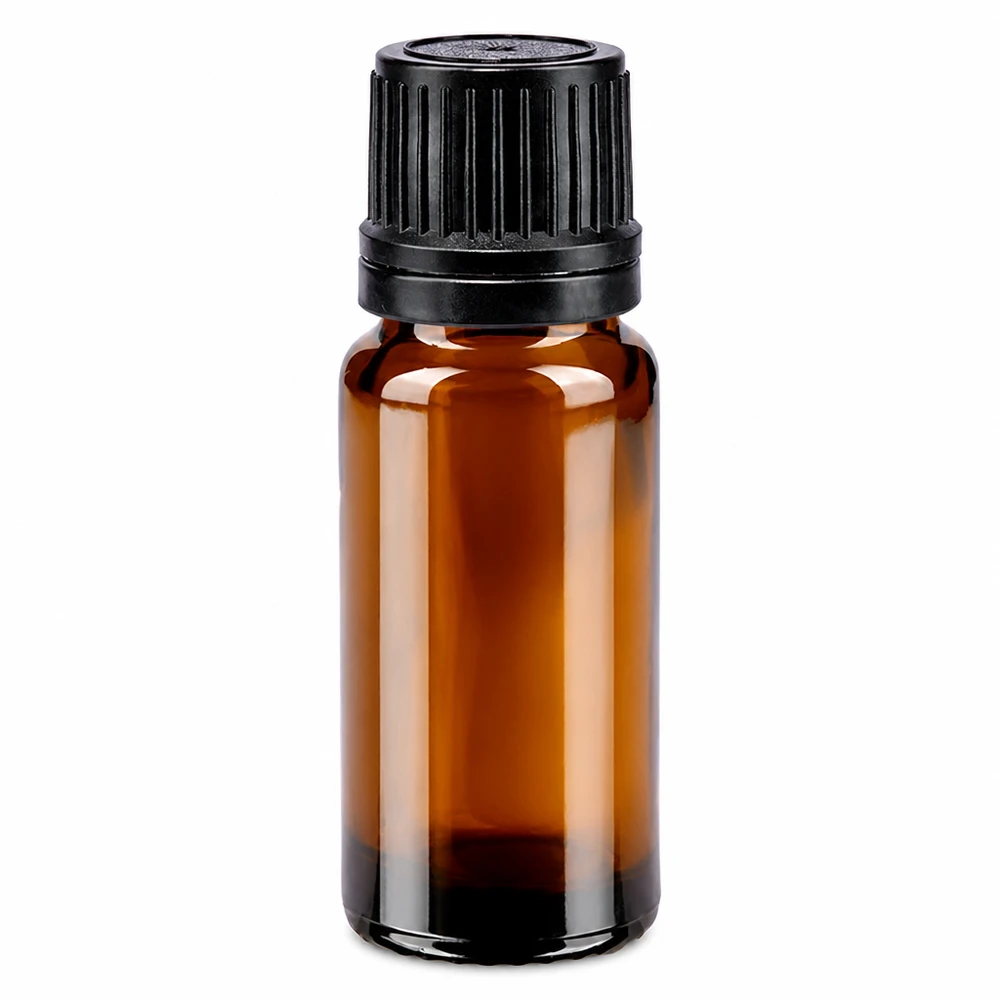 Flacon en verre brun de 10 ml avec bouchon OV noir et compte-gouttes de 1 mm en verre de pharmacie
