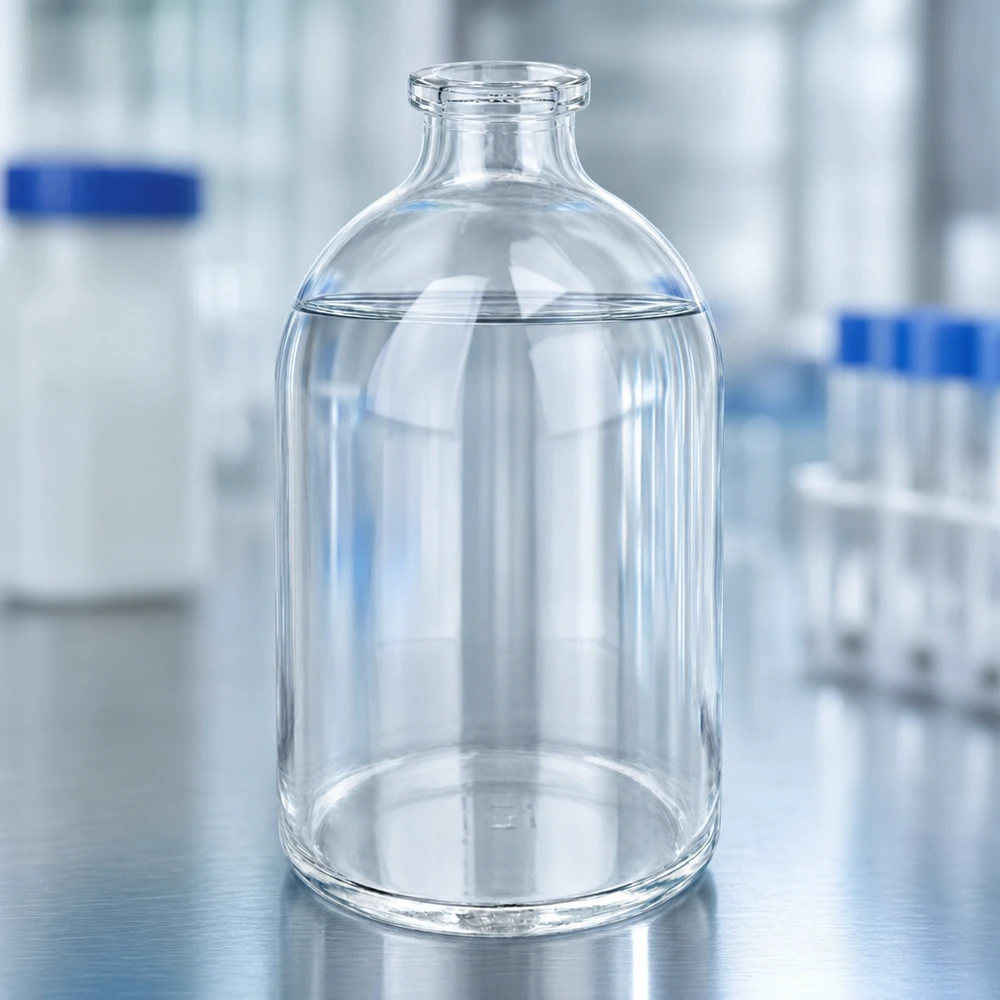 Zylindrische Pharmaflasche 100ml aus hochwertigem Klarglas mit konisch zulaufendem Flaschenhals