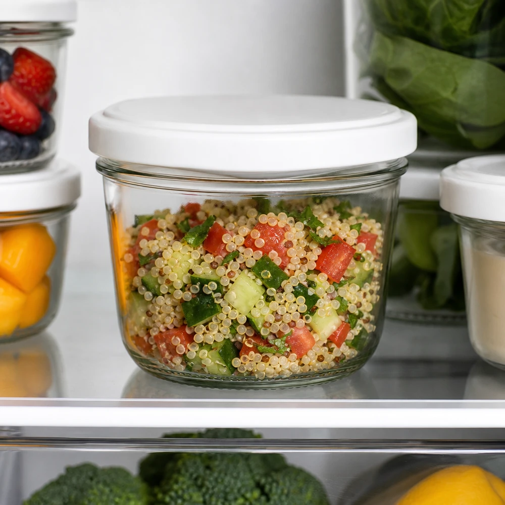 Pot renversé de 230 ml contenant une salade de quinoa au réfrigérateur - conservation pratique de Meal Prep pour des repas sains
