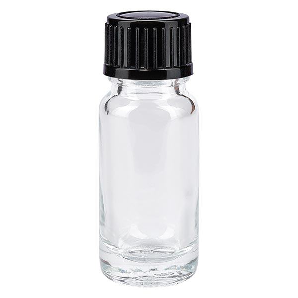 Flacon de pharmacie clair 10ml bouchon vissable noir std Flacon de pharmacie clair 10ml bouchon vissable noir std