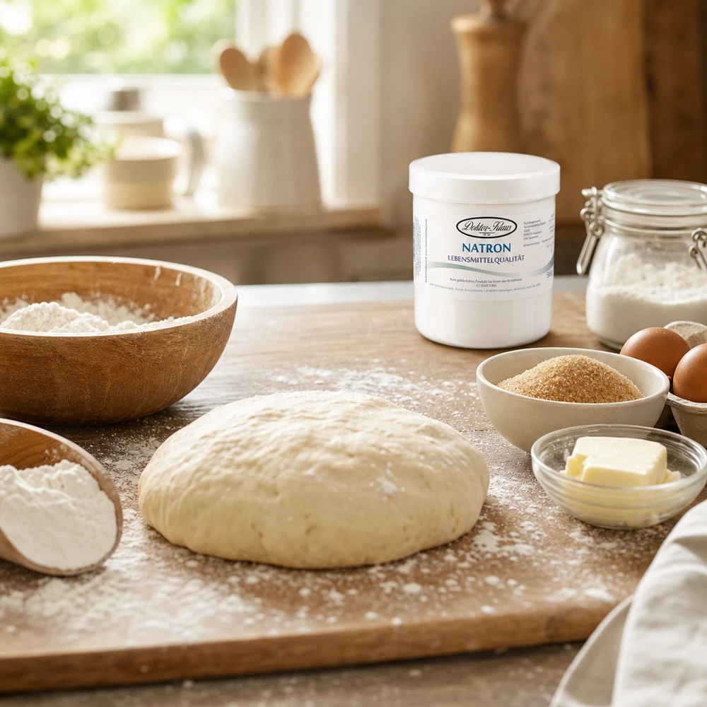 Bicarbonate de soude Docteur Klaus 500g pour la fabrication du pain et de la pâte poudre blanche dans une boîte pratique