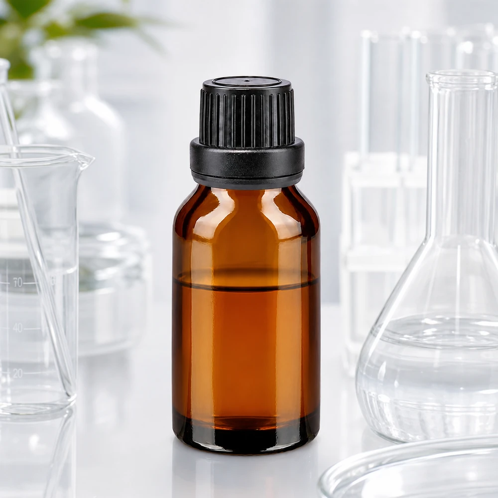 Flacon en verre brun de 15 ml avec bouchon à vis à l'épreuve des enfants et joint d'origine, destiné aux applications de laboratoire