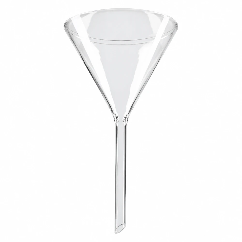 Entonnoir en verre de 80 mm de diamètre, en verre sodocalcique, avec un pied court, destiné à un usage en laboratoire