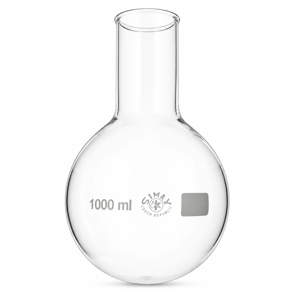 Ballon à fond plat 1000ml col large borosilicate avec bord arrondi Ballon rond à col large d'une capacité de 1 litre pour la distillation et les réactions