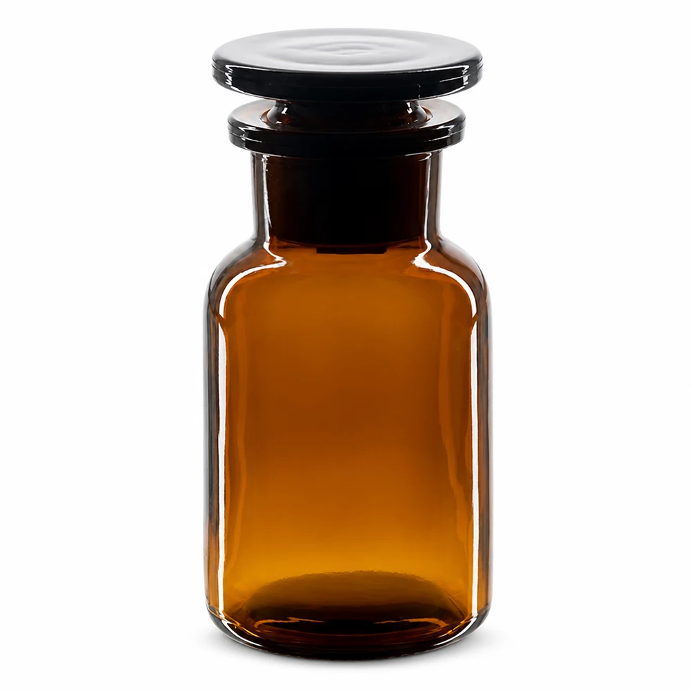 Flacon brun à épaulement arrondi de 100 ml avec bouchon en verre, à col large, pour laboratoire et pharmacie