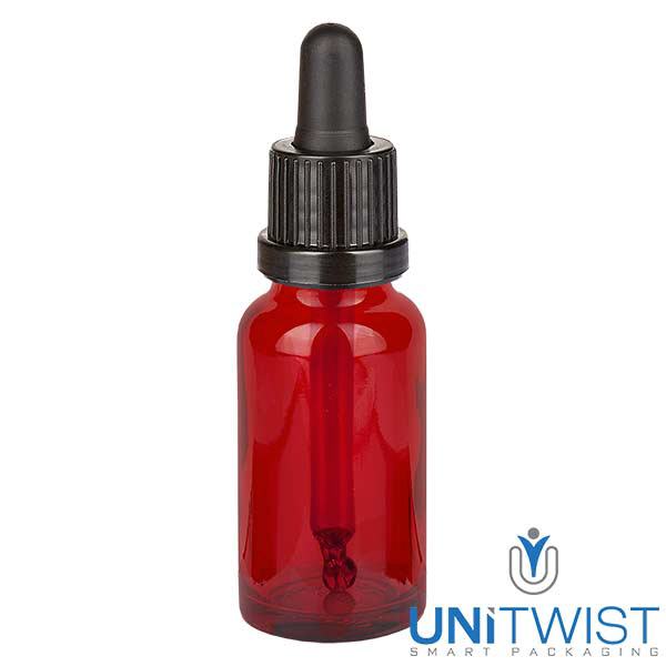 Flacon brun 30 ml + pipette rouge et blanche standard