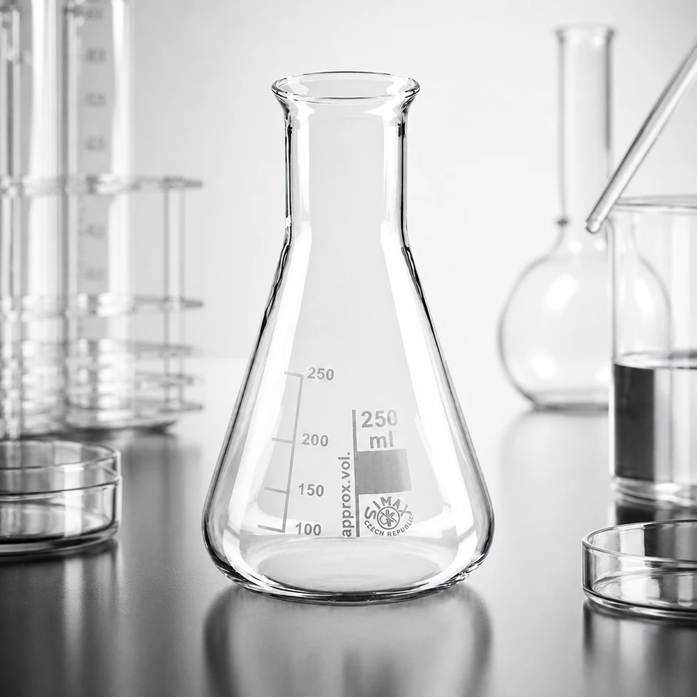 Fioles erlenmeyer graduées de 250ml avec un design de col étroit parfait pour le titrage et l'analyse