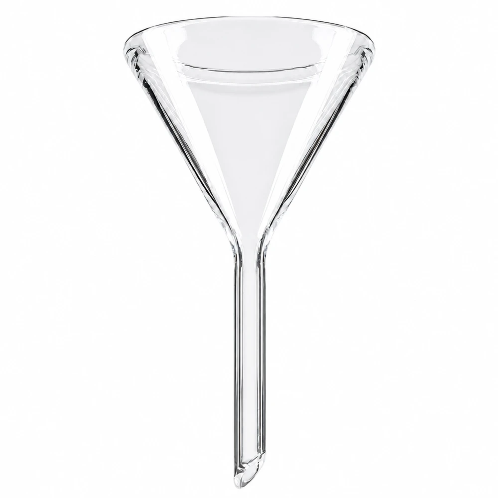 Entonnoir Ø 40mm - verre sodocalcique - angle 60° Entonnoir en verre de 40 mm de diamètre en verre sodo-calcique avec angle de 60 degrés et manche court