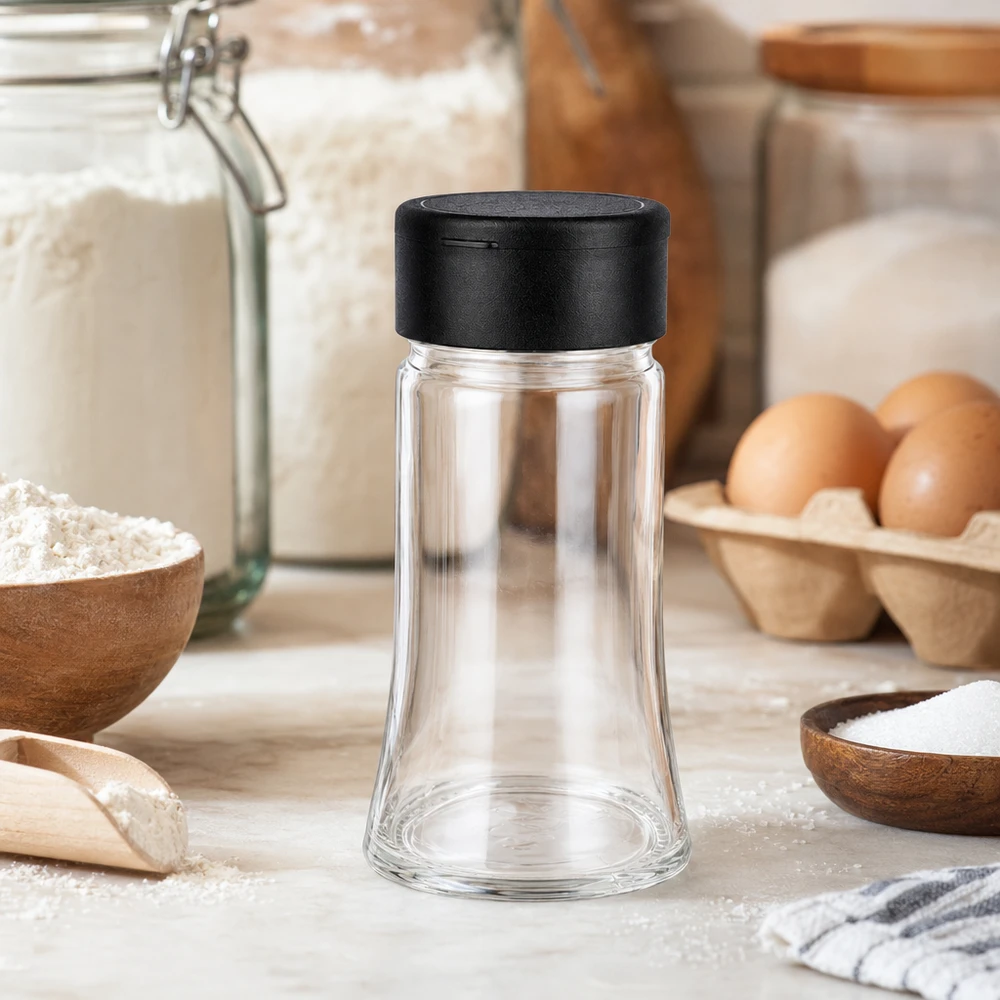 Pot à sel/épices 95 ml avec saupoudreuse, noir