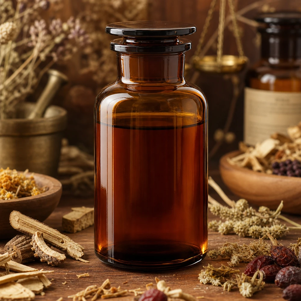 Bouteille classique à épaulement arrondi, 500 ml, marron, à col large et bouchon en verre, pour extraits d'herbes