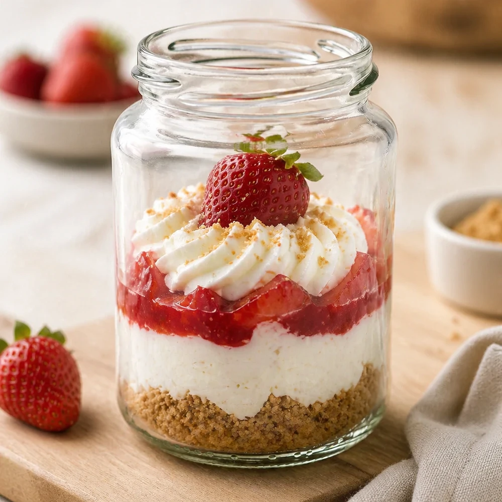 382ml Verre rond sans couvercle (TO66) UNiTWIST UNiTWIST Runda382 Verre rond 382ml TO66 avec dessert à la fraise Dessert en couches dans un verre rempli de crème et de fruits