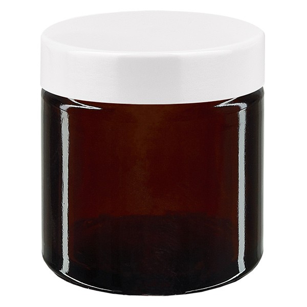 Pot en verre 60ml brun avec couvercle en bakélite blanc Pot en verre 60ml brun avec couvercle en bakélite blanc