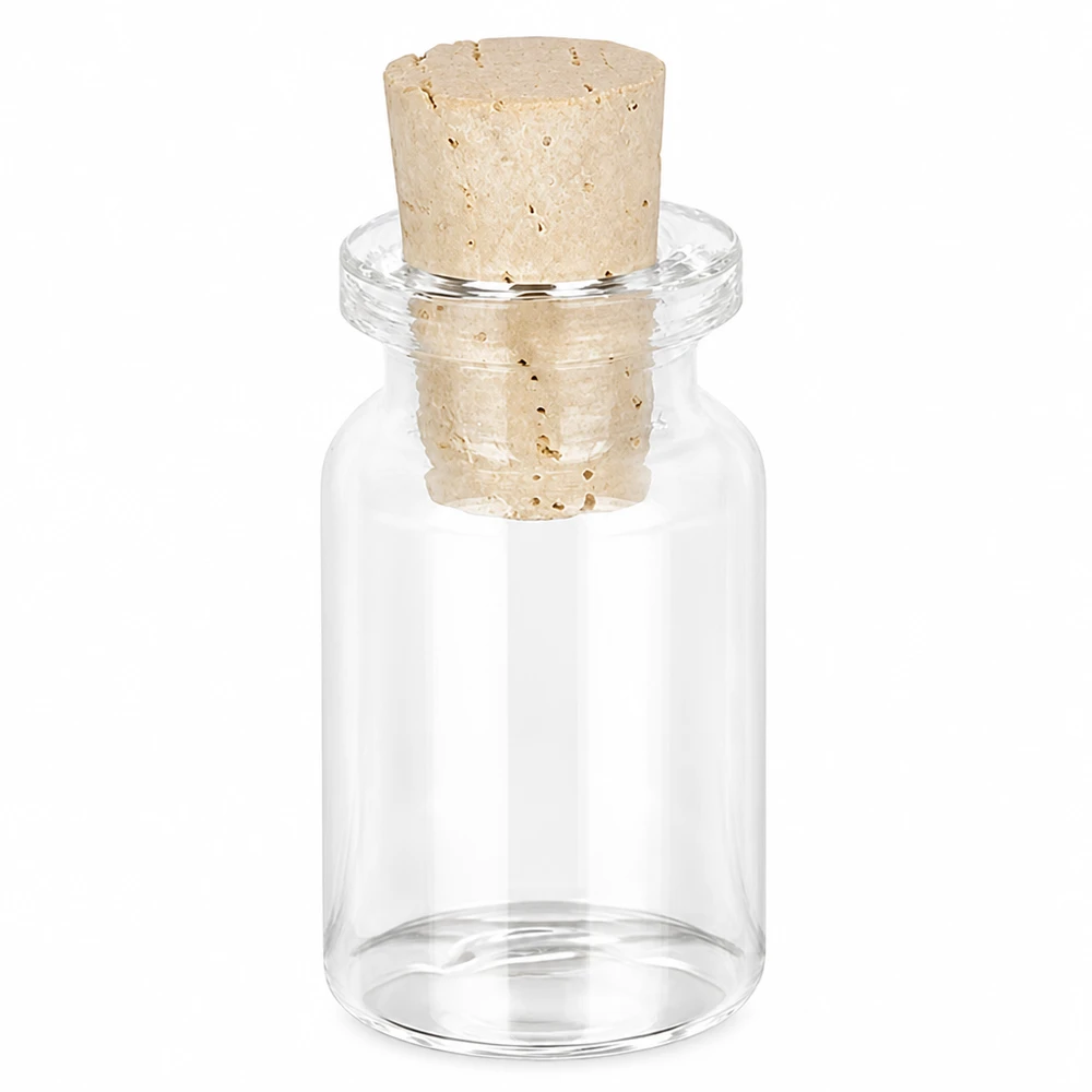 Flacon en verre clair 5 ml avec bouchon de liège 11/14 mm Durchsichtige Glasflasche 5ml mit hellem Naturkorkverschluss für Schmuck und Bastelprojekte