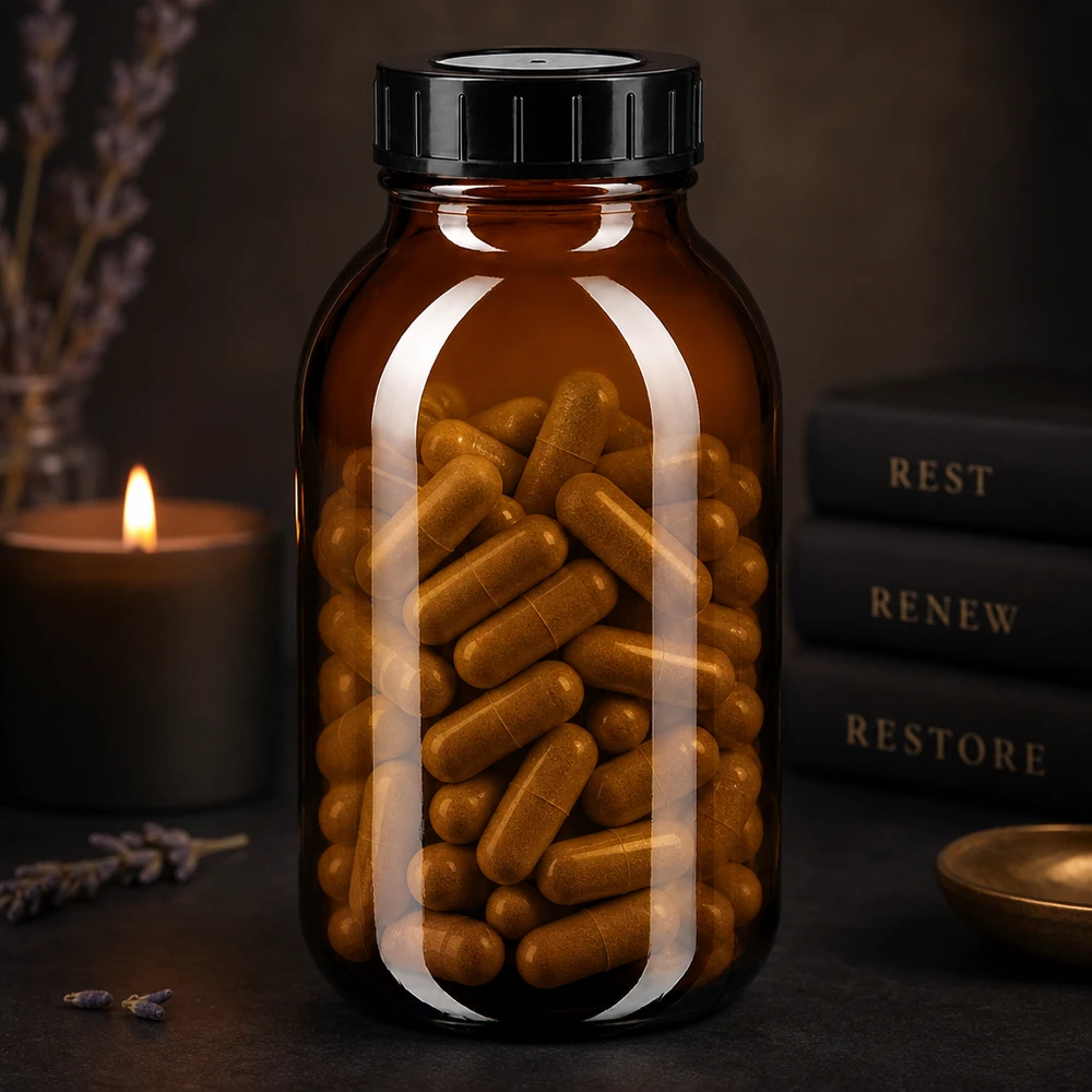 Bocal à col large en verre ambré 500 ml + couvercle à vis Bouteille à col large 500ml en verre brun avec couvercle noir parfaite pour les gélules et les comprimés