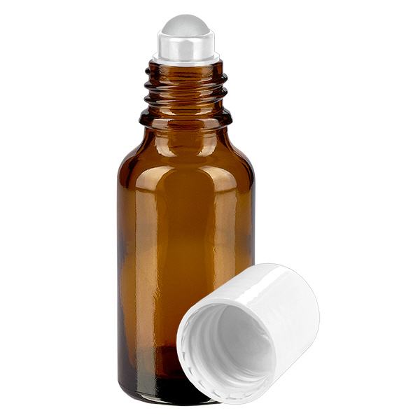 Flacon de pharmacie brun 20ml Roll-On bouchon blanc Flacon de pharmacie brun 20ml Roll-On bouchon blanc