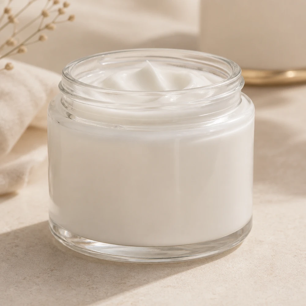 Pot en VERRE clair 250 ml, filetage 83 mm / R3 Pot en verre transparent 250ml Détail sans couvercle pour cosmétiques et pommades Vue rapprochée