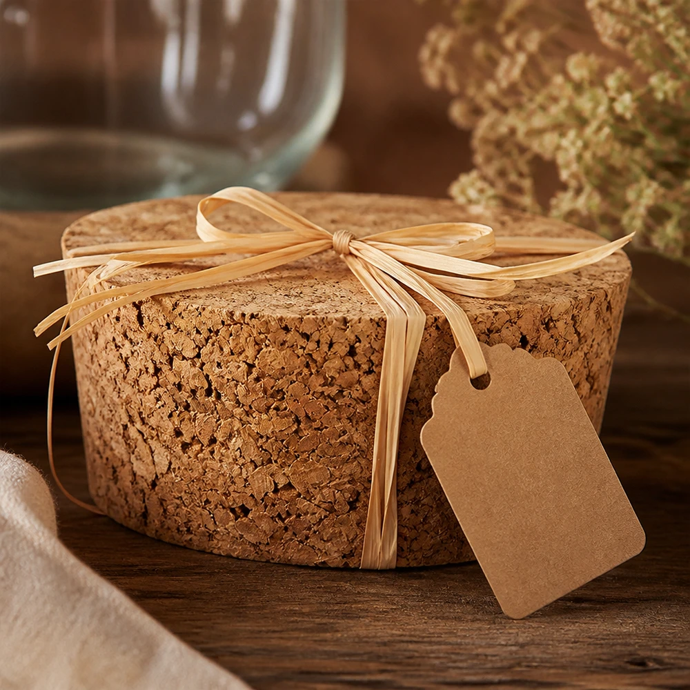 Bouchon pour ouverture 40mm WECK RR40 (ø38/43, H=20mm) WECK Bouchon RR40 emballé comme cadeau avec ruban et pendentif décoration rustique bouchon en liège naturel 40mm