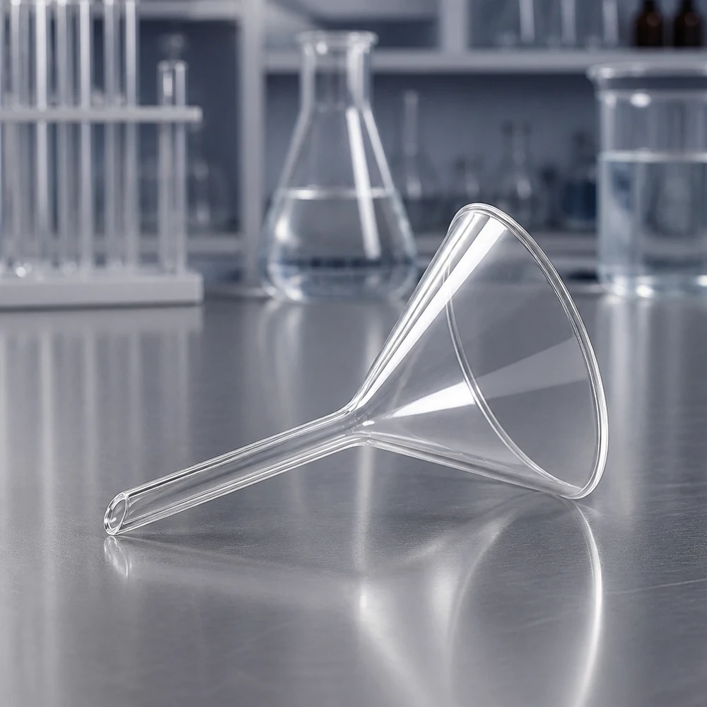 Entonnoir en verre de laboratoire transparent avec ouverture de 50mm pour les applications chimiques et les expériences