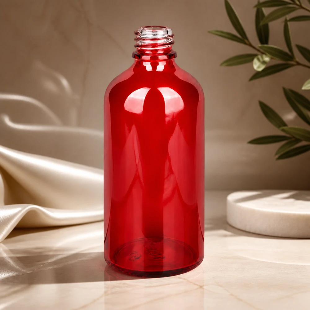 La bouteille de pharmacie rouge élégante RedLine 100ml valorise visuellement la salle de bain et la collection de cosmétiques