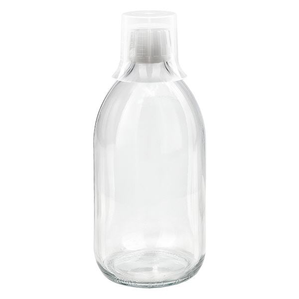 Flacon médical 500 ml couleur claire avec bouchon blanc et gobelet doseur Flacon médical 500 ml couleur claire avec bouchon blanc et gobelet doseur