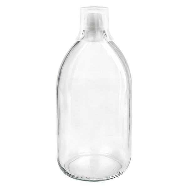 Flacon médical 1000 ml couleur claire avec bouchon blanc et gobelet doseur Flacon médical 1000 ml couleur claire avec bouchon blanc et gobelet doseur
