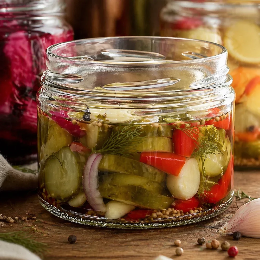 UNiTWIST Runda540 Verre renversé 540ml TO100 avec légumes marinés Concombres Poivrons Oignons Aneth Conserves de pickles