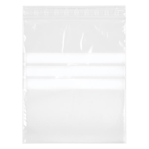PolyZip avec zone d'écriture (paquet de 100) 40x60mm. En PE transparent 50µm. Aussi pour les aliments. Avec zone d'écriture & fermeture à pression Zip.