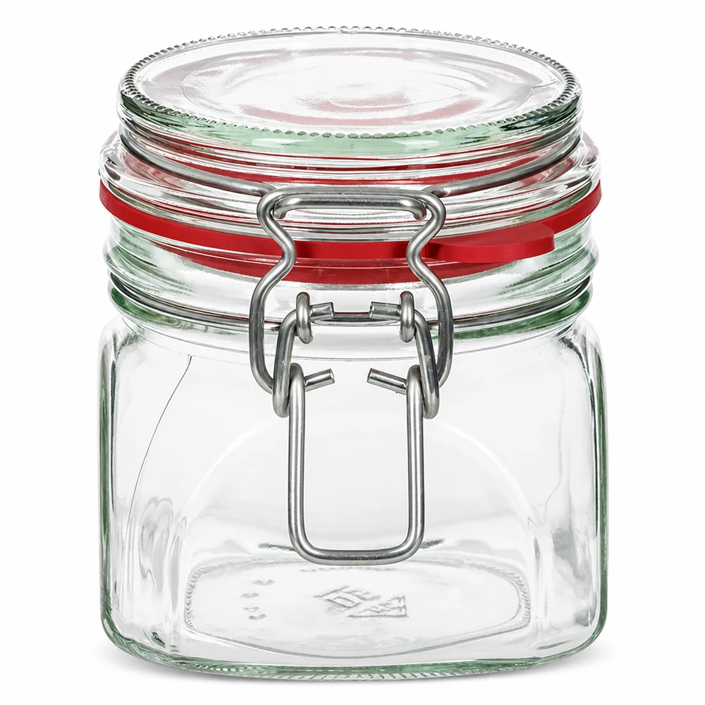 Pot de conservation de 370 ml avec fermeture à étrier et anneau en caoutchouc rouge pour un stockage hermétique