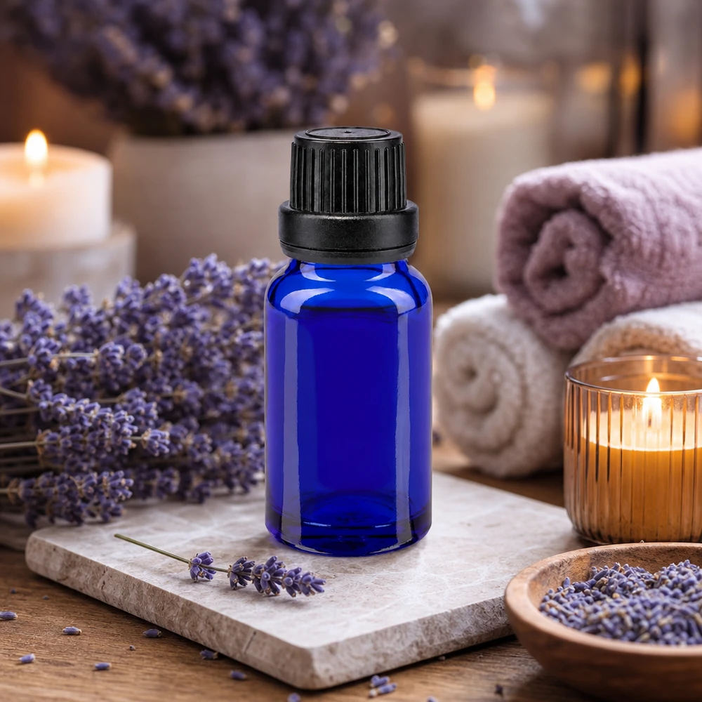 Flacon de pharmacie bleu 10ml bouchon inviolable blanc 2mm bouchon inviolabilité Flacon compte-gouttes bleu de 10 ml en verre de pharmacie avec bouchon OV noir pour huiles essentielles