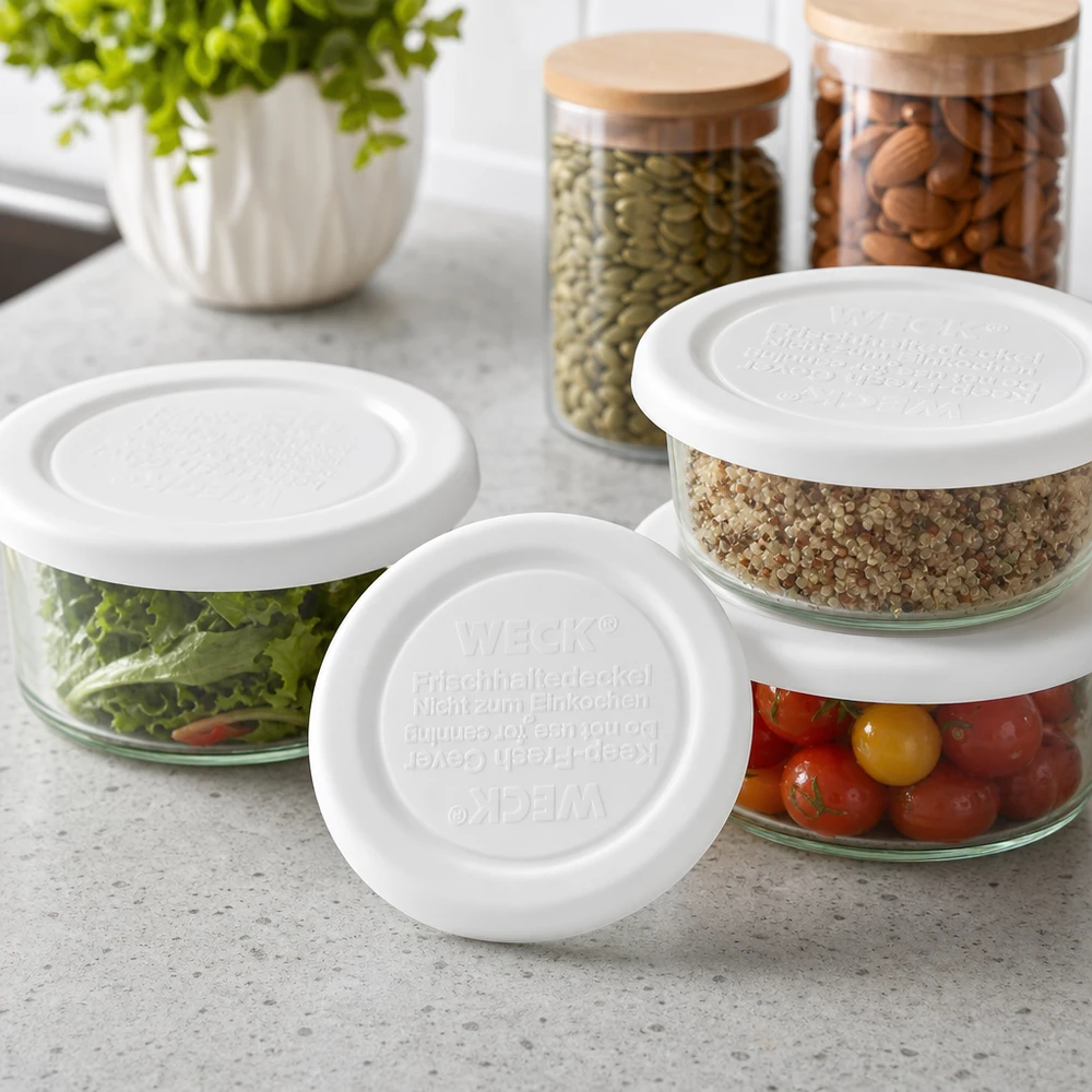 WECK Couvercle fraîcheur RR40 pour barquettes en verre de quinoa, tomates et salade - rangement polyvalent en cuisine