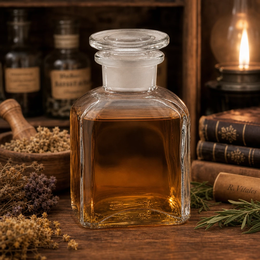 Flacon carré col large 150 ml + bouchon RIN, verre clair Flacon carré transparent à large goulot de 150 ml avec bouchon rond en verre, destiné à la pharmacie et à la médecine naturelle