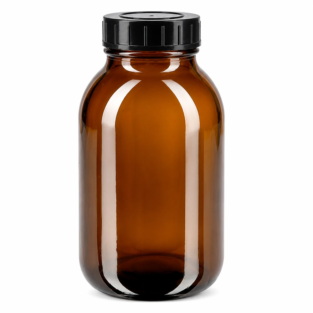 Bocal à col large en verre ambré 500 ml + couvercle à vis Bouteille à col large de 500 ml en verre brun avec bouchon à vis noir pour un stockage optimal