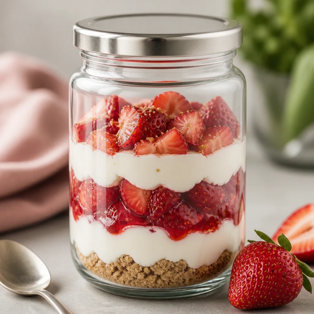382ml Rundglas mit BasicSeal Deckel silber als Dessertglas für Erdbeertrifle Schichtdessert Küchenglas vielseitig