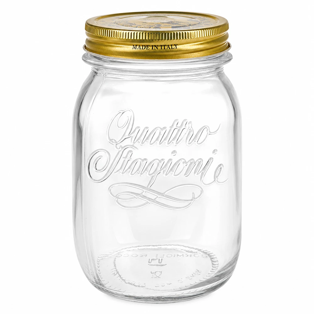 Bocal rond Quattro Stagioni de 500 ml avec couvercle doré à visser Made in Italy Bocal à conserves transparent