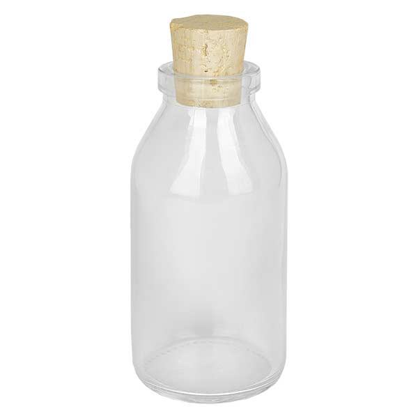 Flacon Round clair 100 ml, goulot 22 mm, avec bouchon de liège 22/26
