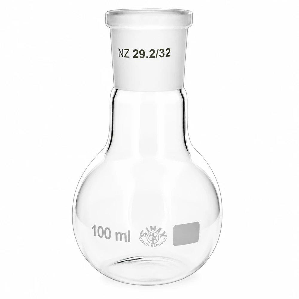Ballon à fond plat 100 ml à col large, en verre borosilicate avec rodage normalisé 29/32 Ballon de réaction avec rodage standard 29/32 - récipient de laboratoire transparent pour travaux de synthèse